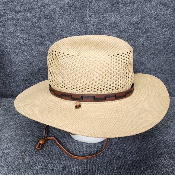 STETSON Airway Natural Straw Vented Panama Safari Hat Large Chin Strap Travel - Picture 8 of 16